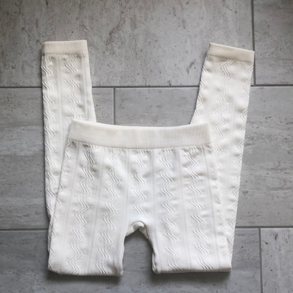 Cream colored fleece lined footless tights